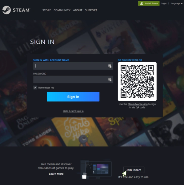 Steam account login screen showing full access verified Steam account
